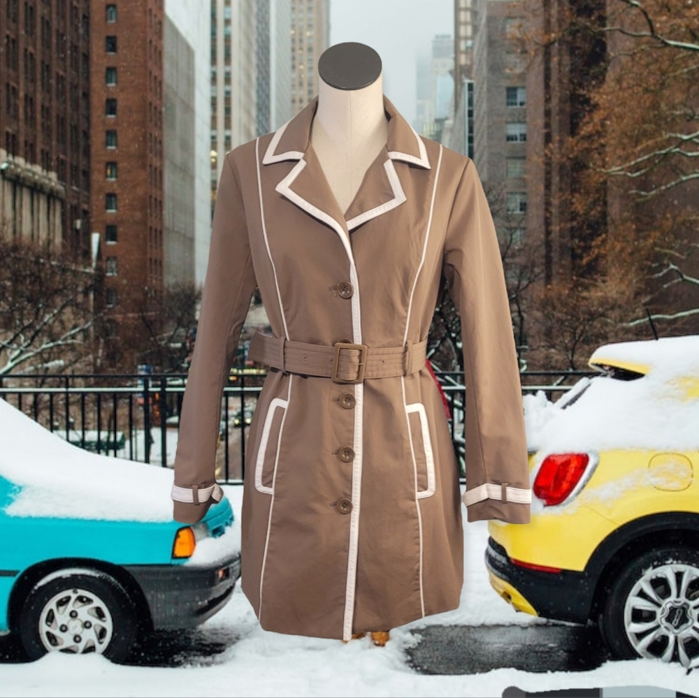 Tan and White Trench Coat
